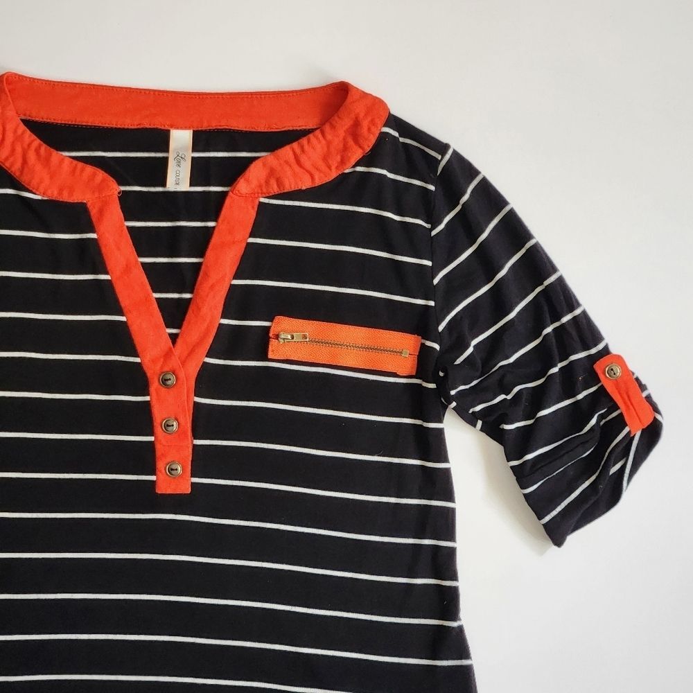 Casual Women's Top Imported White, Black and Orange Stripes Size M - Picture 4 of 8